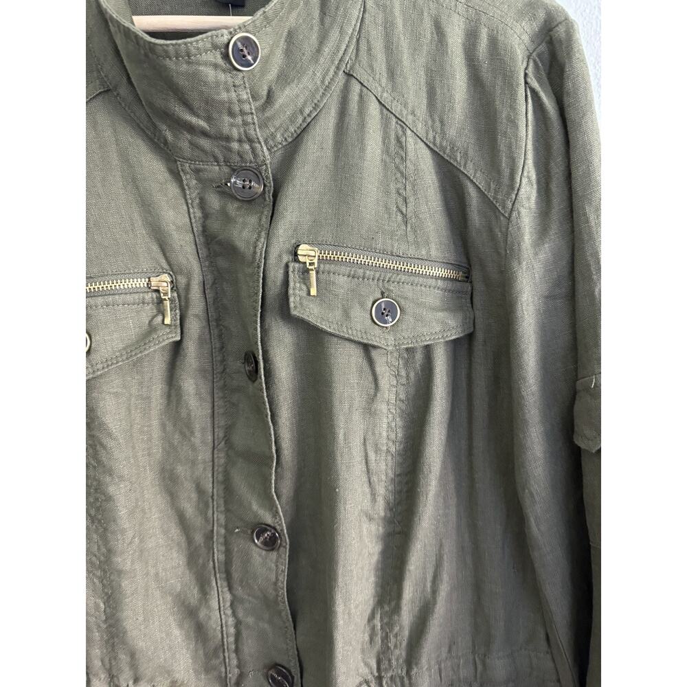 INC Utility Jacket Women's 2XL Olive Green Linen Lightweight Cargo Military Chic - Picture 11 of 14